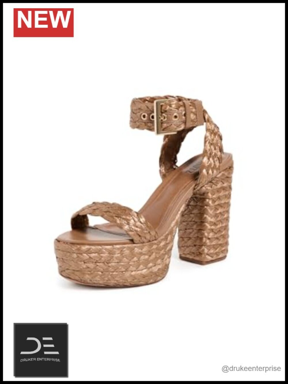 Buckle Strap Raffia Platform Heeled Sandals, Cushioned Footbed, 4.5" Heel
